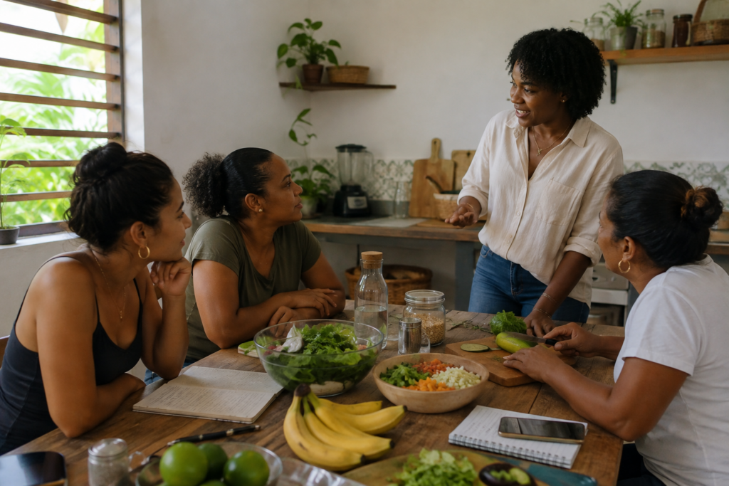 Atelier nutrition entre femmes en Guadeloupe autour d’une alimentation saine et équilibrée.