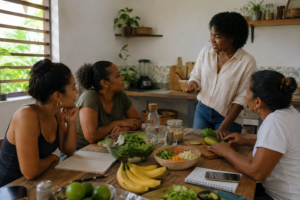 Atelier nutrition entre femmes en Guadeloupe autour d’une alimentation saine et équilibrée.